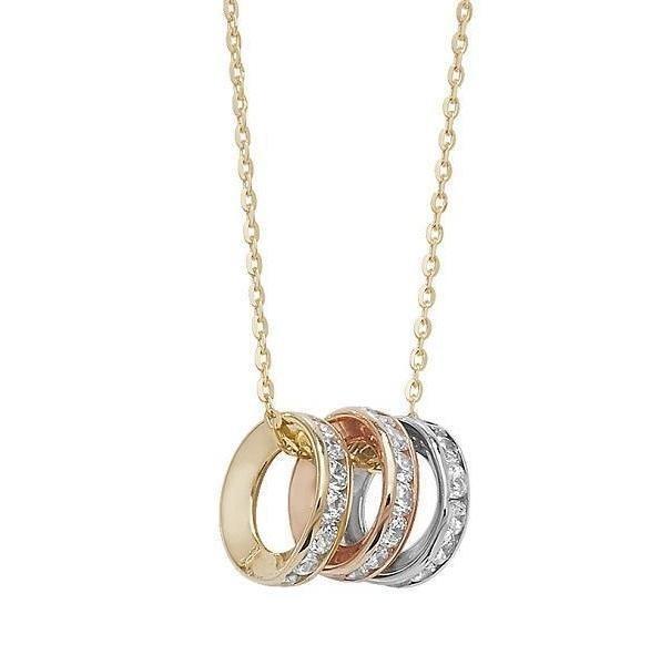 9CT Gold 3 Colour Sliding Rings Pendant Necklace with Cubic Zirconia - NiaYou Jewellery