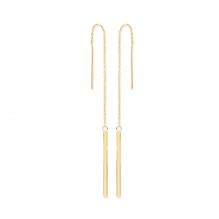 9ct Gold Bar Pull Through Ear Threads Earrings - NiaYou Jewellery