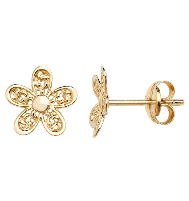 9ct Gold Filigree Flower Stud Earrings - NiaYou Jewellery