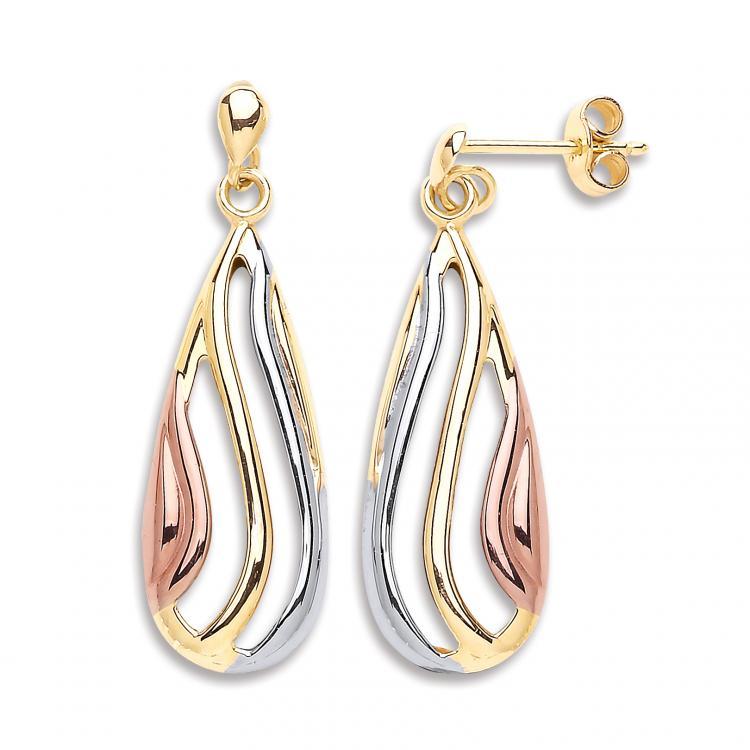 9ct Gold Three Colour Teardrop Earrings - NiaYou Jewellery