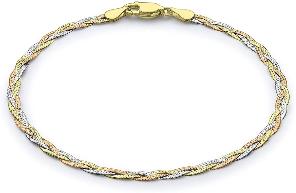 9ct Three Colour Gold 3 Plait Herringbone Bracelet - NiaYou Jewellery