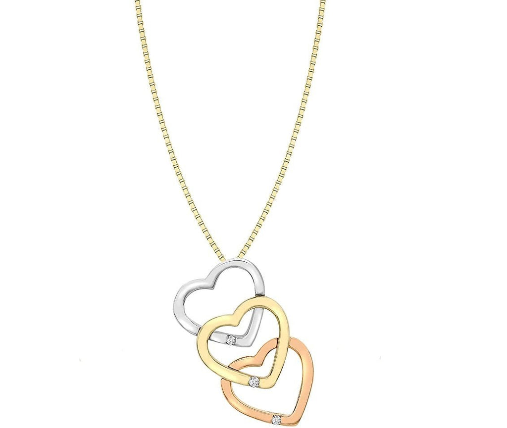 9ct Three Colour Gold Diamond Triple Heart Slider Pendant - NiaYou Jewellery