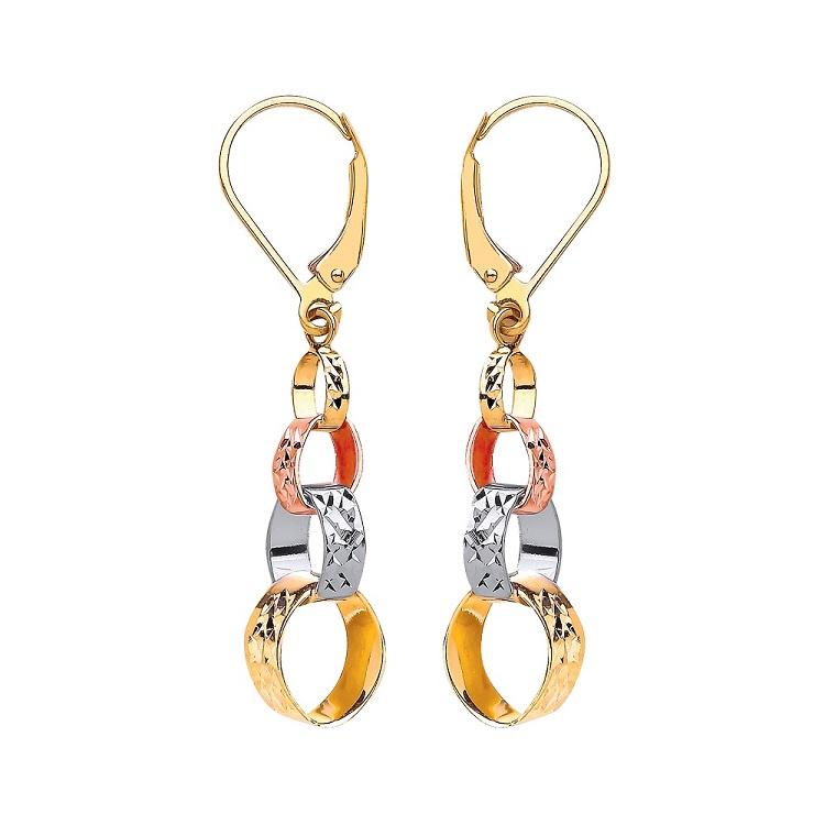 9ct Three Colour Gold Interlocking Circle Drop Earrings - NiaYou Jewellery