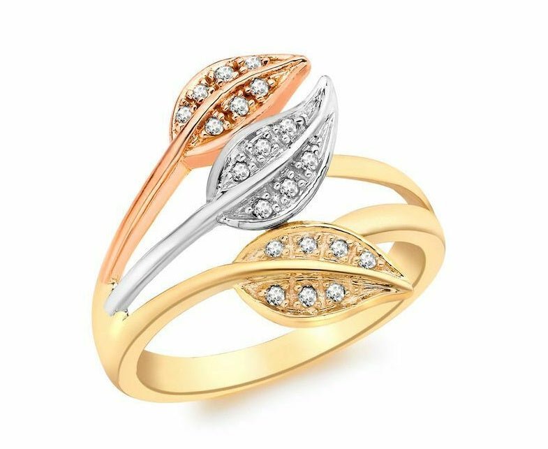 9ct Three Colour Gold Leaf Diamond 0.10ct Ring - NiaYou Jewellery