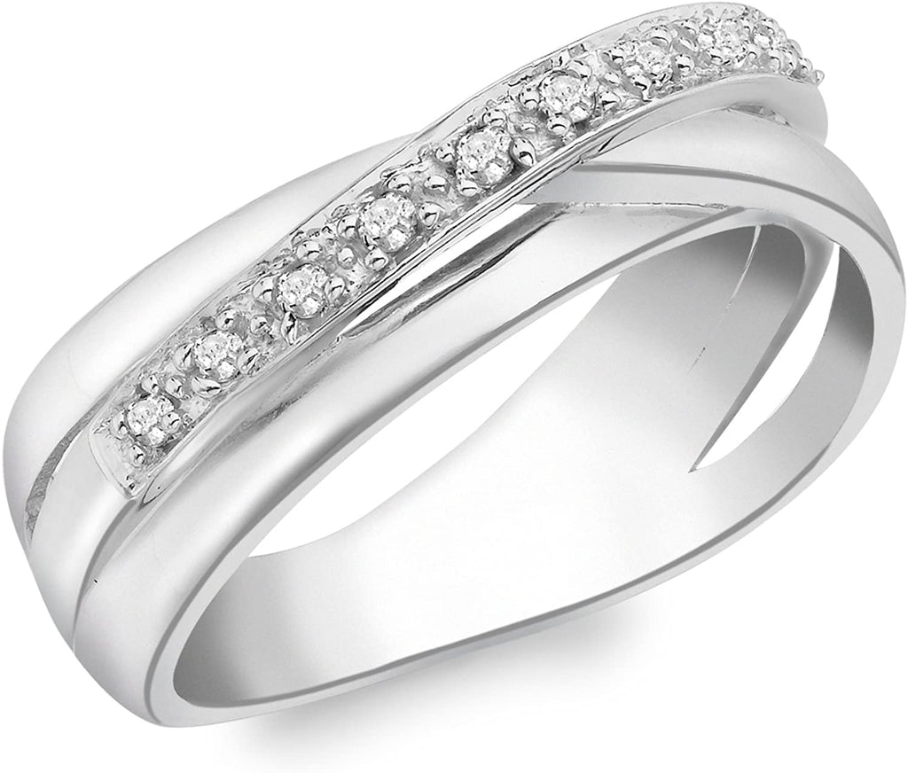 9ct White Gold 0.08 ct Diamond Triple Crossover Ring - NiaYou Jewellery
