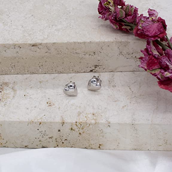 9ct White Gold Puff Heart Ladies Stud Earrings 10mm - NiaYou Jewellery
