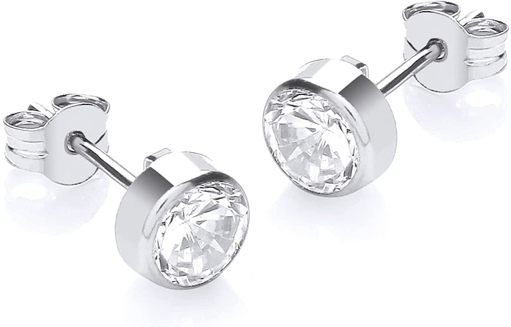 9ct White Gold Round Rubover Cubic Zirconia Stud Earrings - NiaYou Jewellery
