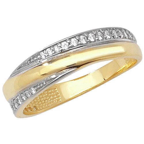 9ct Yellow and White Gold Cubic Zirconia Wedding Band Ring - NiaYou Jewellery
