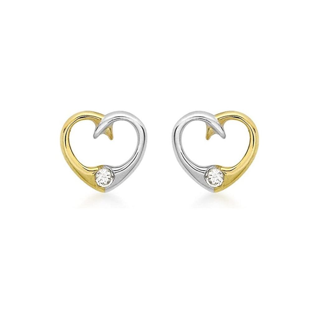 9ct Yellow and White Gold Heart and Cubic Zirconia Stud Earrings - NiaYou Jewellery