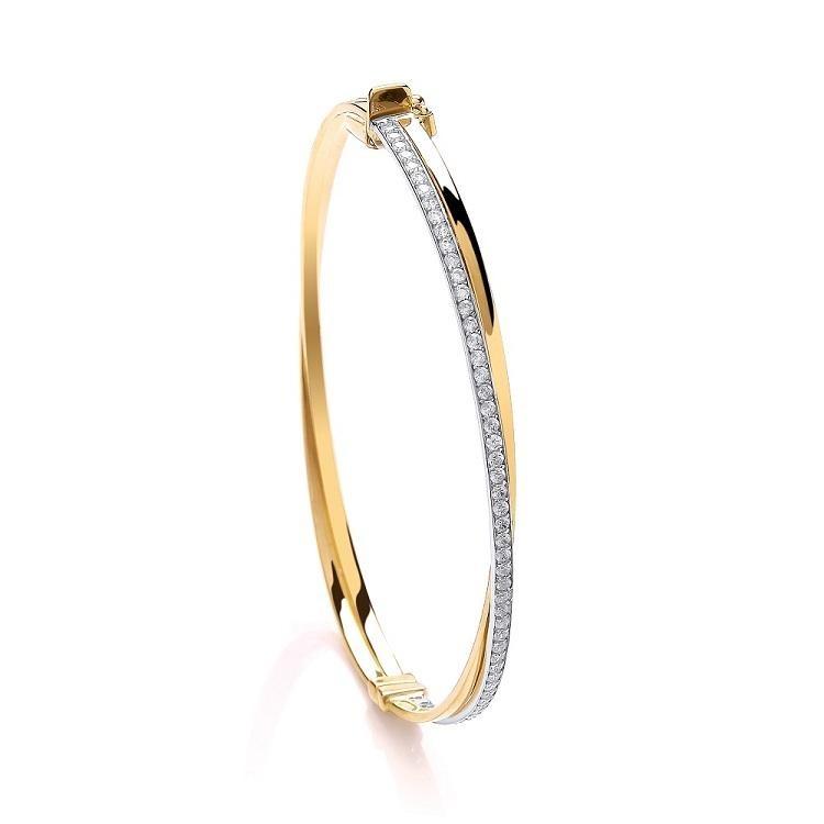 9ct Yellow and White Gold Ladies Cross Over Double Bangle - NiaYou Jewellery