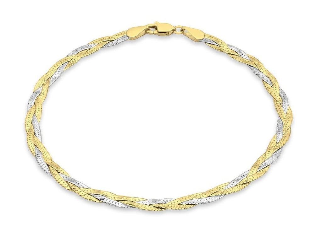 9ct Yellow and White Gold Three Plait Herringbone Bracelet - NiaYou Jewellery