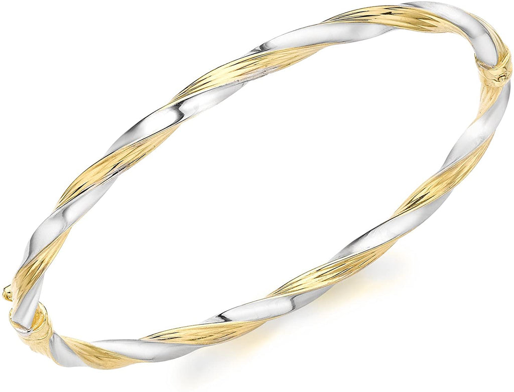 9ct Yellow and White Gold Twist Textured Bangle - NiaYou Jewellery