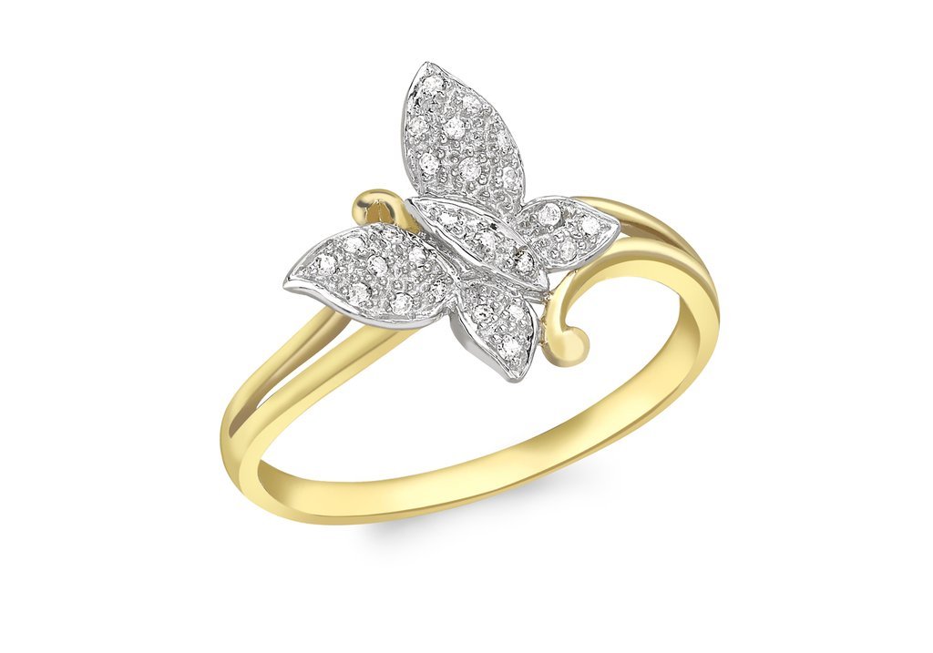 9ct Yellow Gold 0.11ct Diamond Butterfly Ring - NiaYou Jewellery