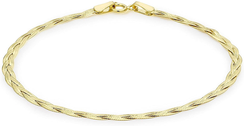 9ct Yellow Gold 3 Plait Herringbone Bracelet of 18cm - NiaYou Jewellery