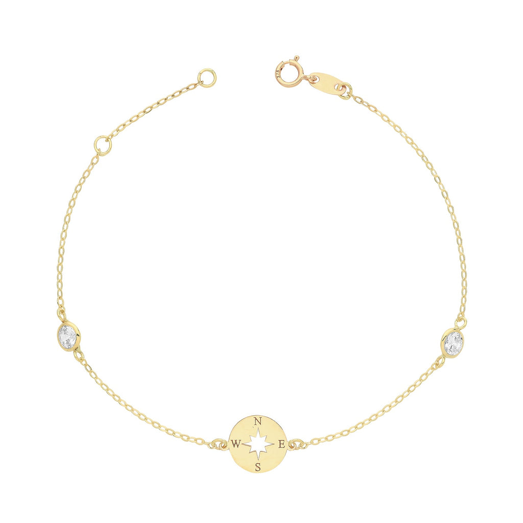 9ct Yellow Gold Compass Bracelet with Rubover Cubic Zirconia - NiaYou Jewellery