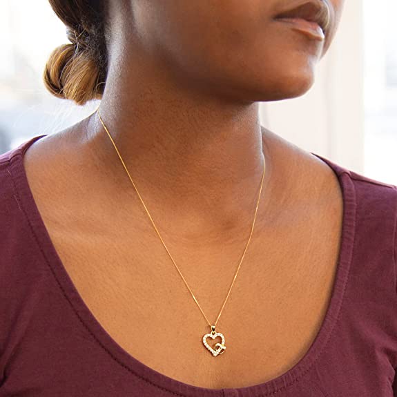 9ct Yellow Gold Cubic Zirconia Double Heart Pendant Necklace - NiaYou Jewellery
