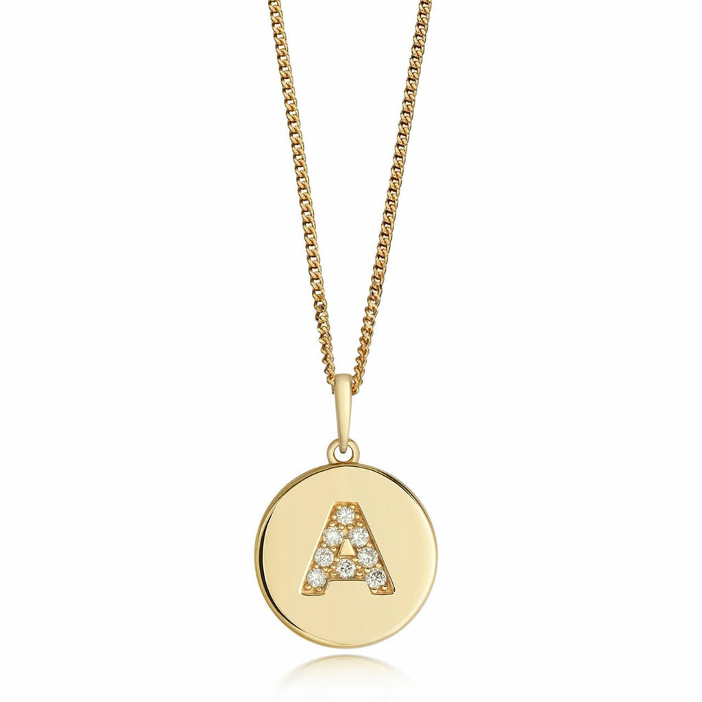 9ct Yellow Gold Cubic Zirconia Initial Round Disc Pendant - A to Z - NiaYou Jewellery