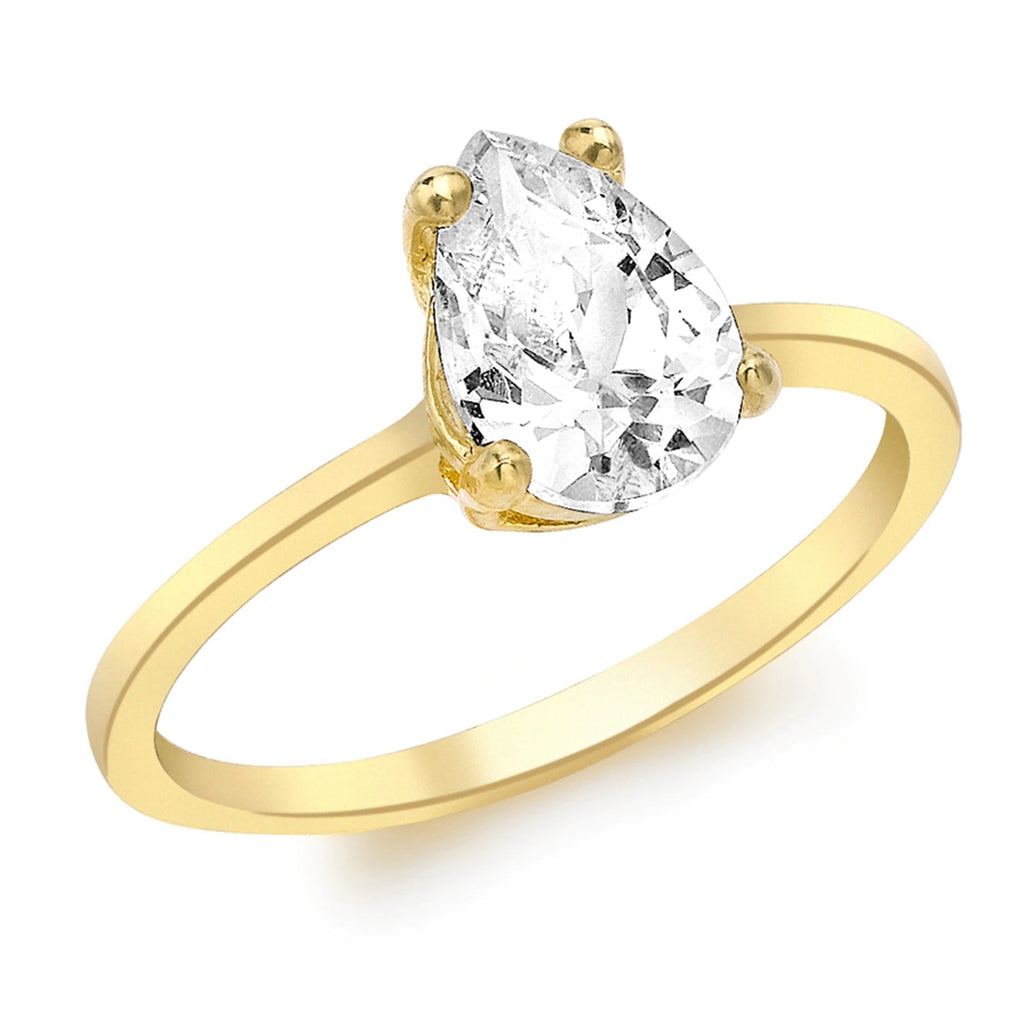 9ct Yellow Gold Cubic Zirconia Pear Cut Ring - NiaYou Jewellery