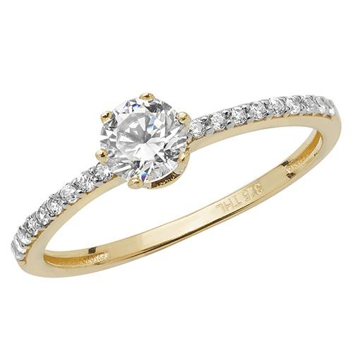 9ct Yellow Gold Cubic Zirconia Shoulder Solitaire Ring - NiaYou Jewellery