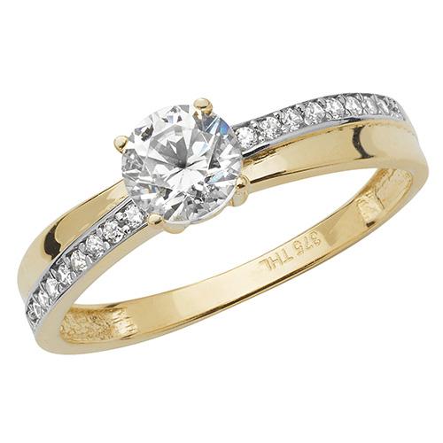 9ct Yellow Gold Cubic Zirconia Solitaire Crossover Band Ring - NiaYou Jewellery
