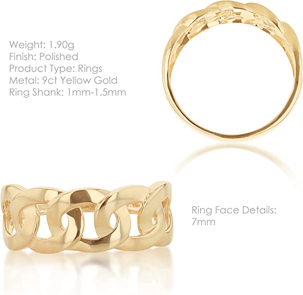 9ct Yellow Gold Curb Chain Style Ring - NiaYou Jewellery