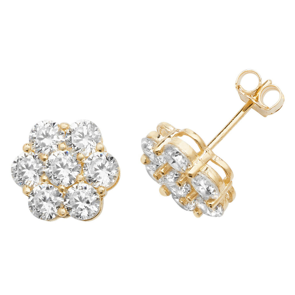 9ct Yellow Gold CZ Flower Stud Earrings - NiaYou Jewellery