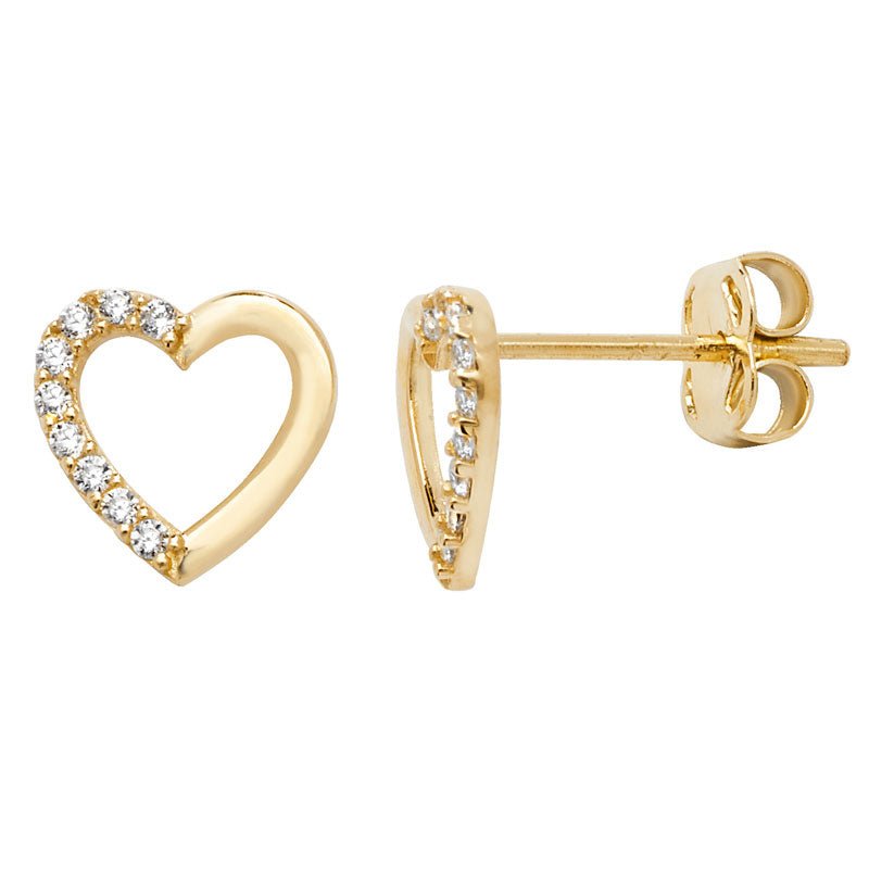 9ct Yellow Gold CZ Heart Stud Earrings - NiaYou Jewellery