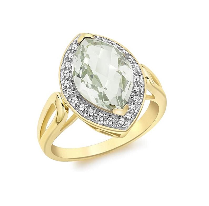 9ct Yellow Gold Diamond and Marquise Green Amethyst Ring - NiaYou Jewellery