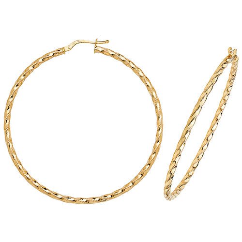 9ct Yellow Gold Diamond Cut Twisted Large Hoop Earrings 50 MM - NiaYou Jewellery