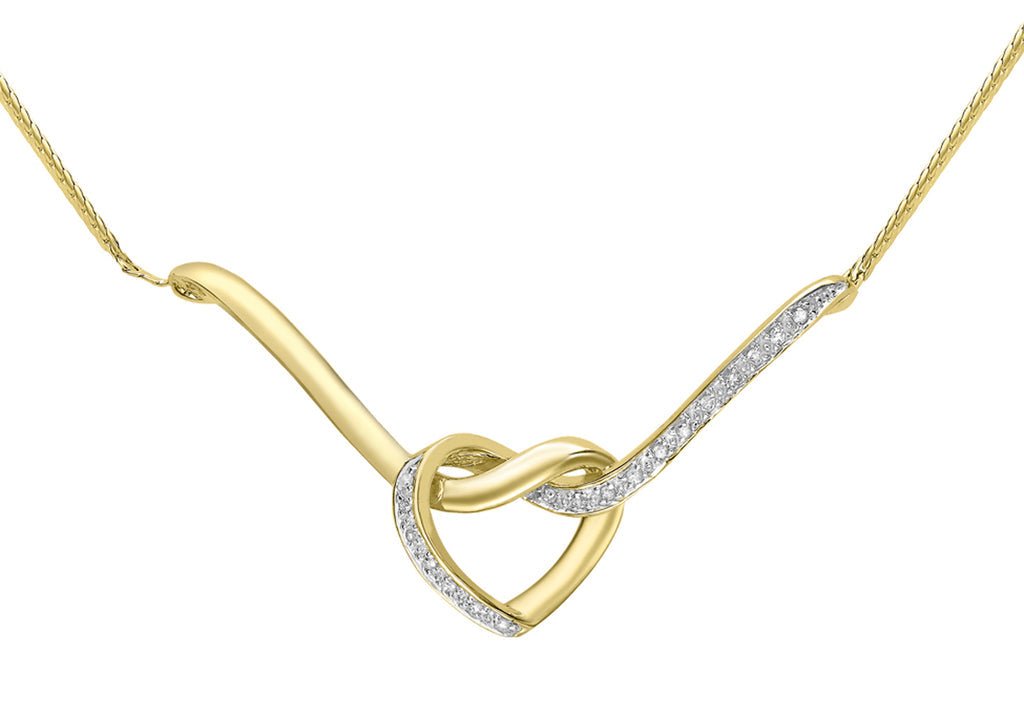 9ct Yellow Gold Diamond Knot Heart Necklet Necklace - NiaYou Jewellery