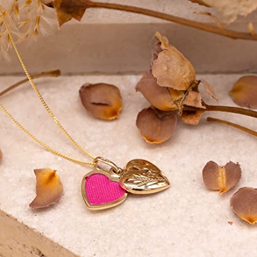 9ct Yellow Gold Flower Heart Locket Pendant on Curb Chain - NiaYou Jewellery