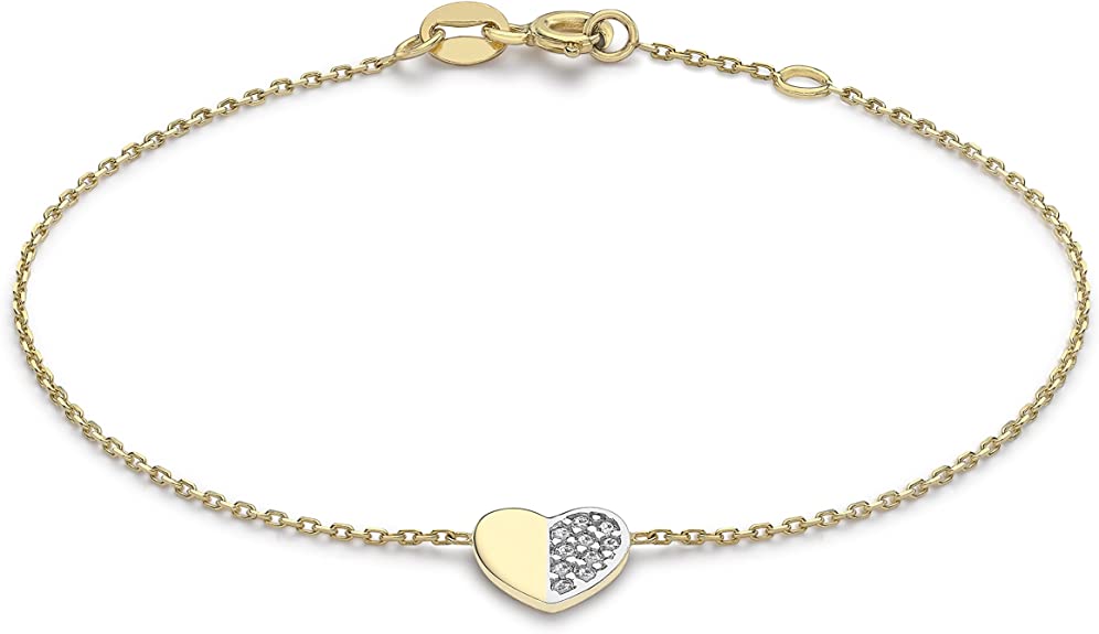 9ct Yellow Gold Half Heart CZ Ladies Bracelet - NiaYou Jewellery