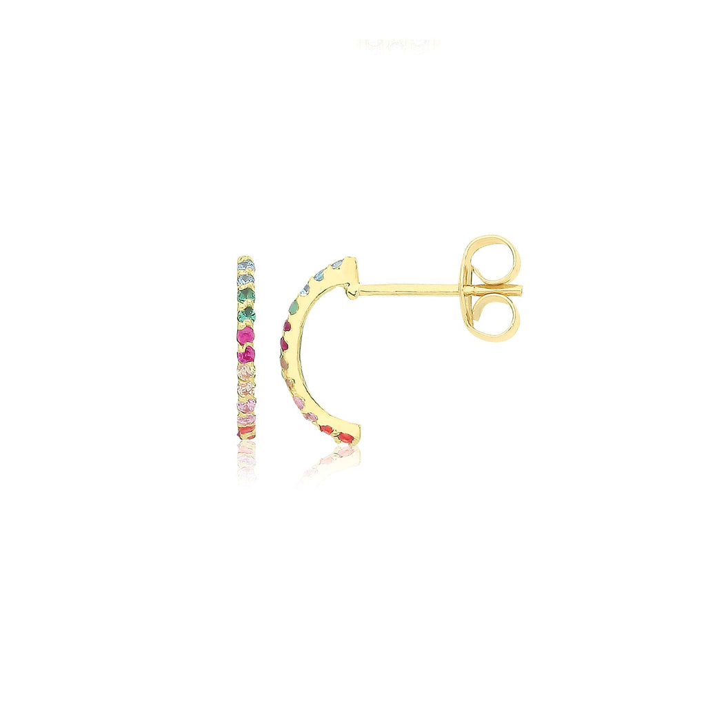 9ct Yellow Gold Half Hoop Earrings with Multicoloured Cubic Zirconia - NiaYou Jewellery