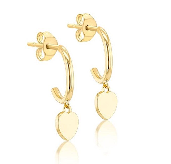 9ct Yellow Gold Heart Charm on Hoop Earrings - NiaYou Jewellery