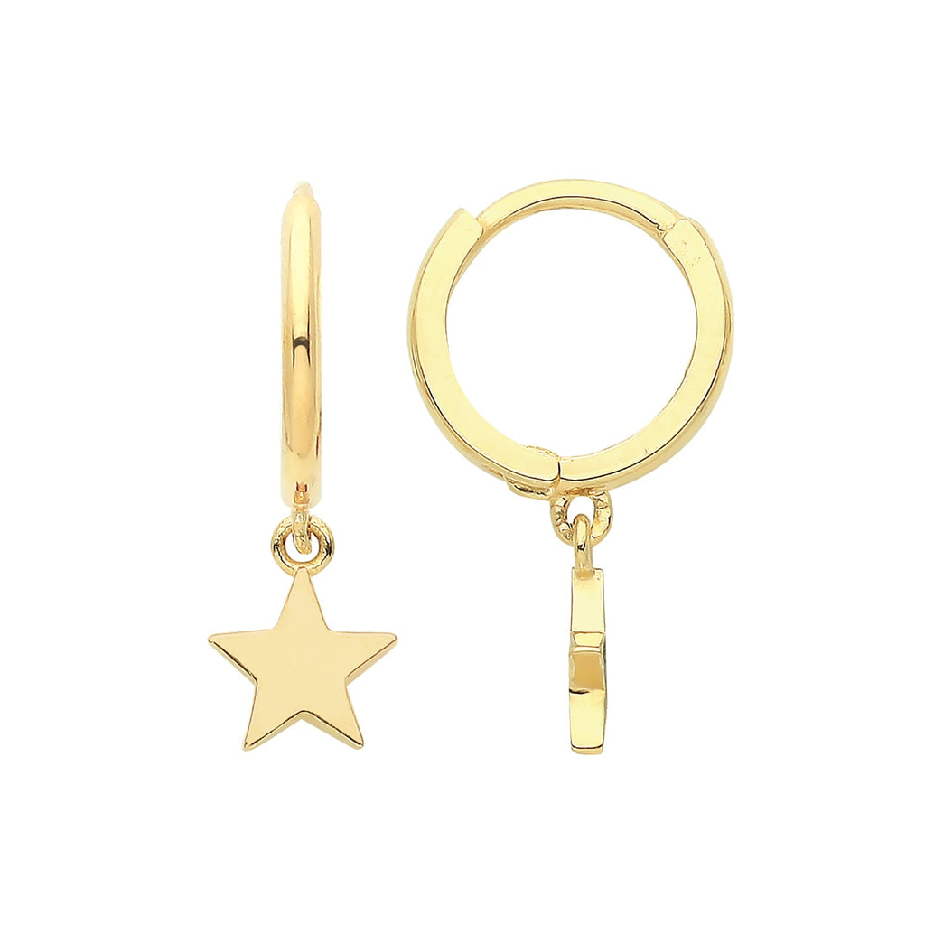 9ct Yellow Gold Hinged Hoop Earrings with Star Drop - NiaYou Jewellery