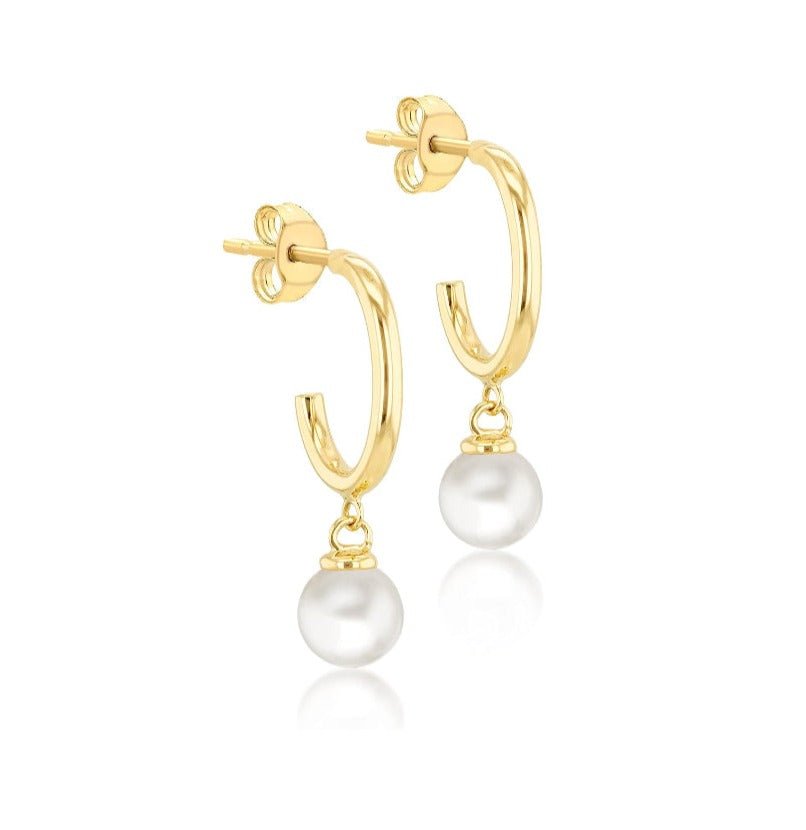 9ct Yellow Gold Hoop Earrings with Drop Pearl - NiaYou Jewellery