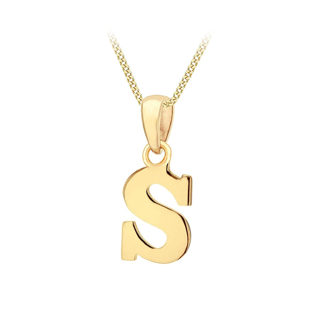 9ct Yellow Gold Initial Plain Pendant S - NiaYou Jewellery