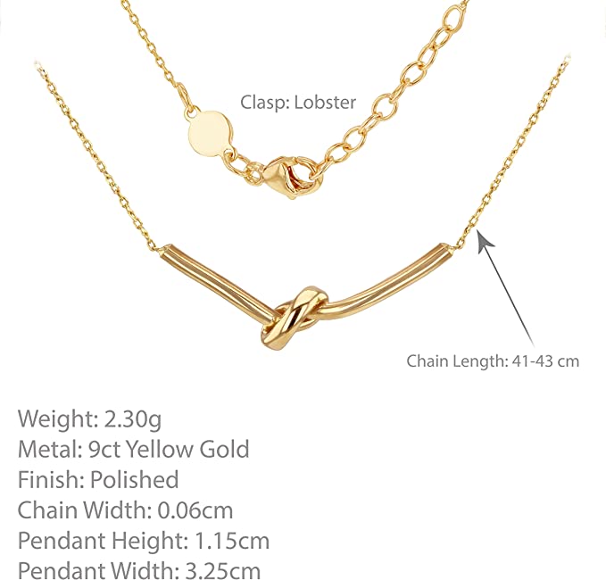 9ct Yellow Gold Knot Bar Necklace - NiaYou Jewellery