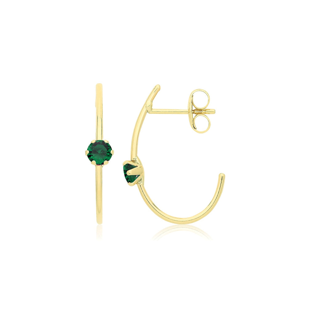 9ct Yellow Gold Oval Half Hoop Earrings with Green CZ - NiaYou Jewellery