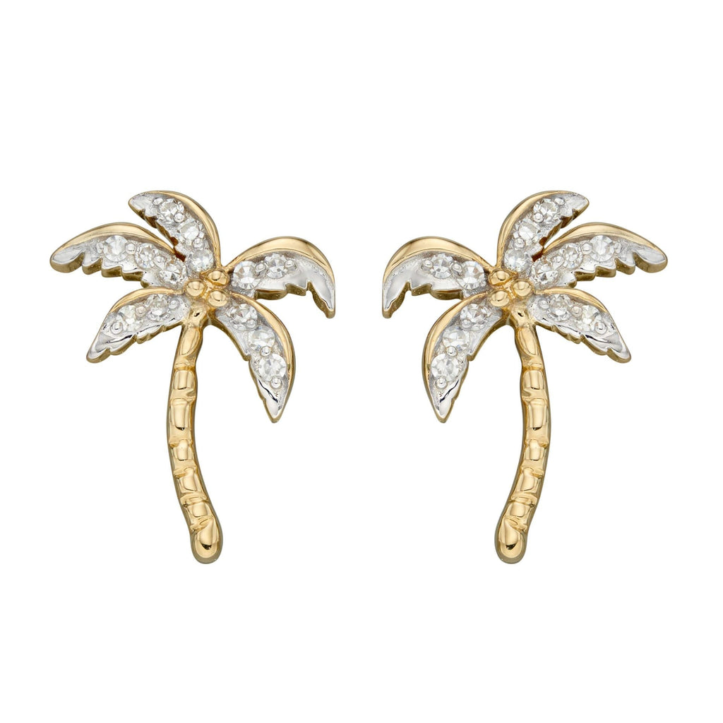9ct Yellow Gold Palm Tree Stud Earrings with Diamonds - NiaYou Jewellery