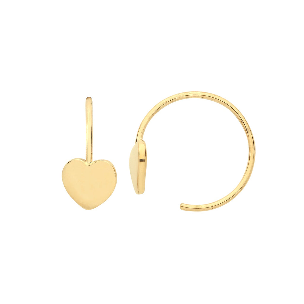 9ct Yellow Gold Pull Through Hoop Earrings with Heart - NiaYou Jewellery