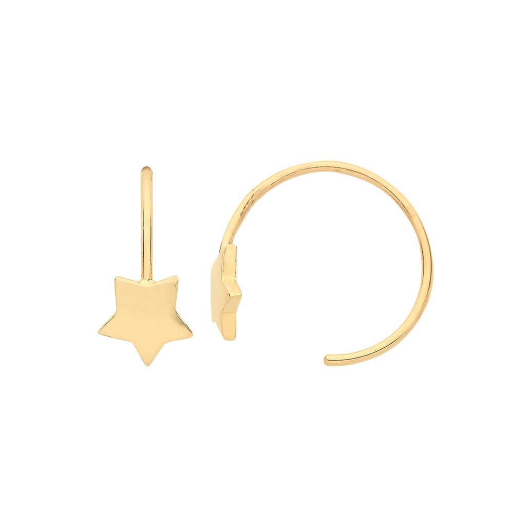 9ct Yellow Gold Pull Through Hoop Earrings with Star - NiaYou Jewellery