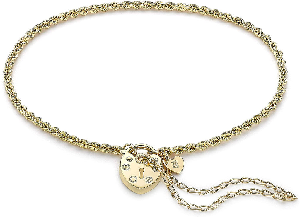9ct Yellow Gold Rope Chain Padlock and Safety Chain Bracelet - NiaYou Jewellery