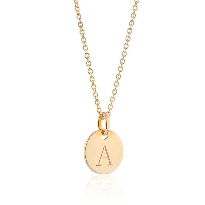 9ct Yellow Gold Round Disc Initial Charm Pendant - A to Z - NiaYou Jewellery