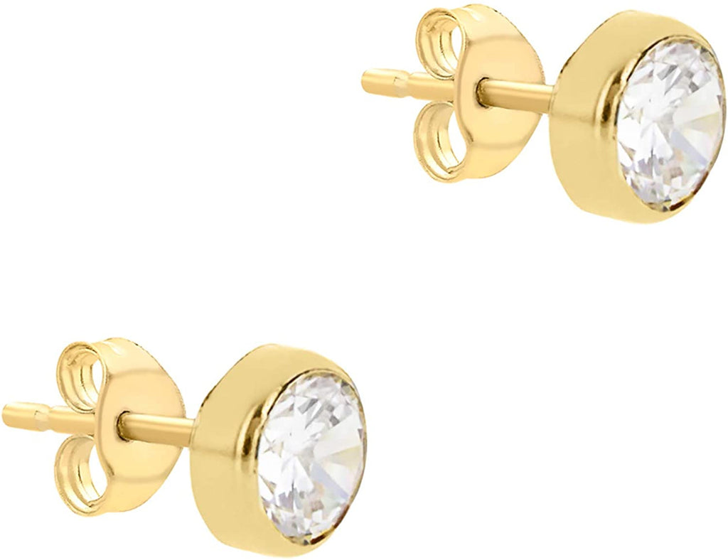 9ct Yellow Gold Round Rubover Cubic Zirconia Stud Earrings - NiaYou Jewellery