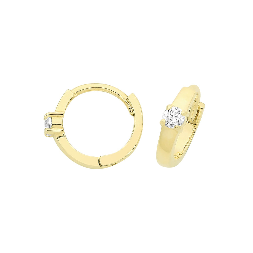 9ct Yellow Gold Single Cubic Zirconia Hinged Hoop Earrings - NiaYou Jewellery