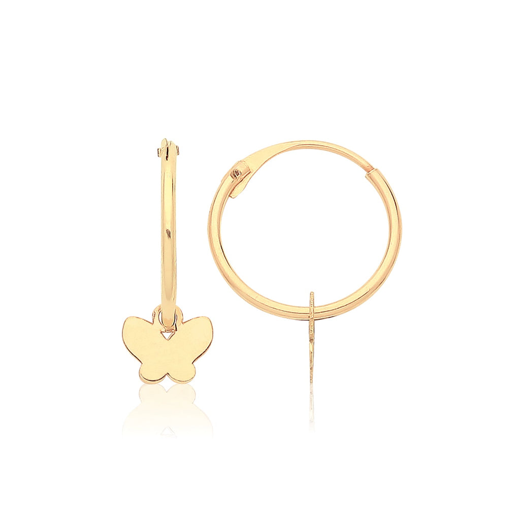 9ct Yellow Gold Sleepers Earrings with Butterfly Drop Charm - NiaYou Jewellery