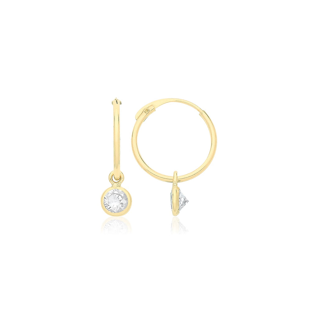 9ct Yellow Gold Sleepers Earrings with Cubic Zirconia Drop - NiaYou Jewellery