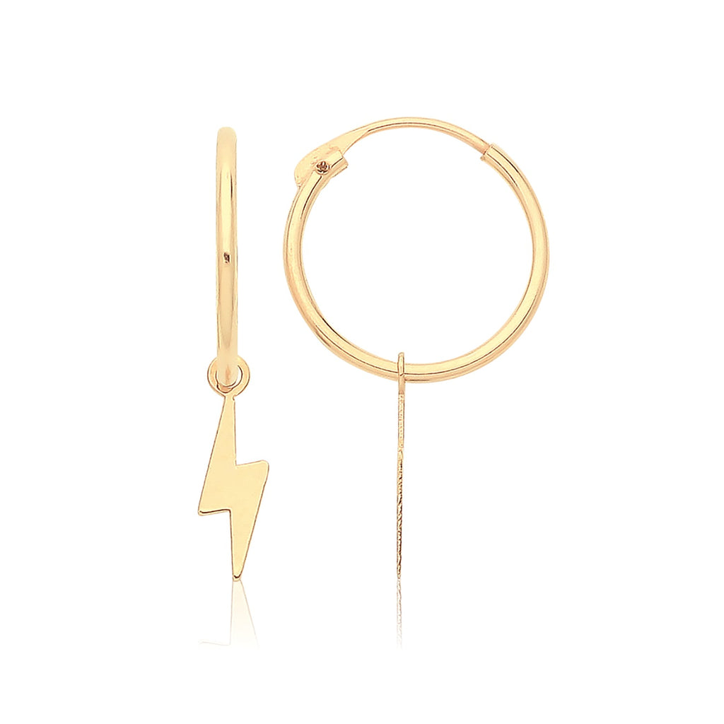 9ct Yellow Gold Sleepers Earrings with Lighting Bolt Drop - NiaYou Jewellery