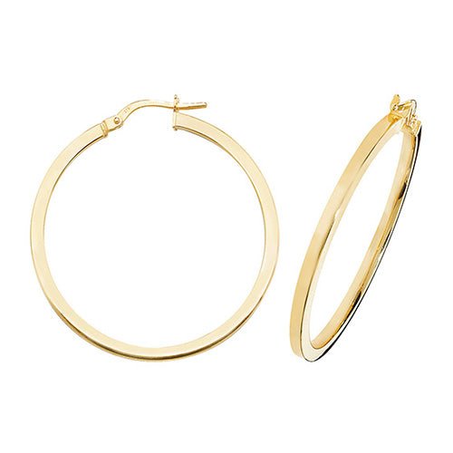 9ct Yellow Gold Square Tube Hoop Earrings 30 MM - NiaYou Jewellery